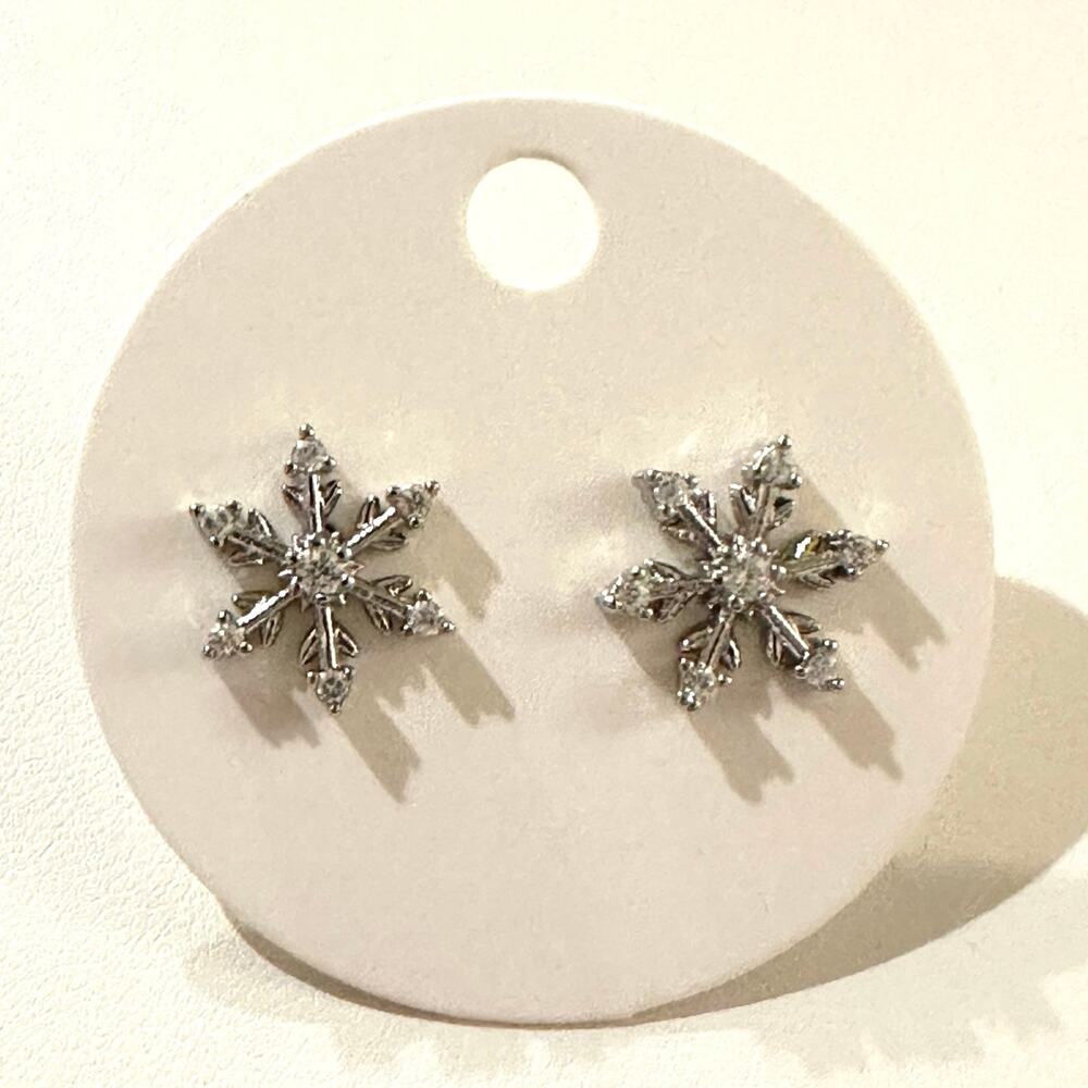 Silver Plated Rhinestone Snowflake Earrings Christmas
